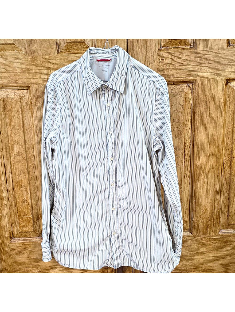 Banana Republic Mens Slim Fit Striped Woven Long Sleeve Snap Up Shirt M